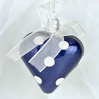 OZDOBA VIANON Modr porceln s bodkami srdce 6cm