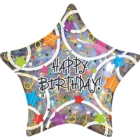 Balnik fliov holografick hviezda Happy Birthday 45 cm