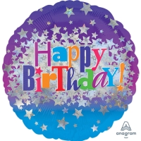 Balnik fliov okrhly Happy Birthday holografick hviezdy 45 cm