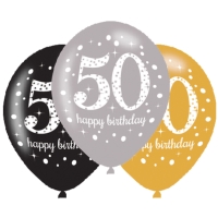 Balniky latexov Sparkling Happy Birthday "50" 27,5 cm 6 ks