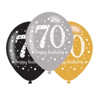 Balniky latexov Sparkling Happy Birthday "70" 27,5 cm 6 ks