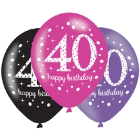 Balniky latexov Sparkling Happy Birthday ruov "40" 27,5 cm 6 ks