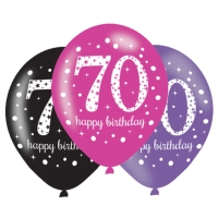Balniky latexov Sparkling Happy Birthday ruov "70" 27,5 cm 6 ks