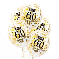 Balniky latexov transparentn s konfetami 60. narodeniny zlat 30 cm, 1 ks