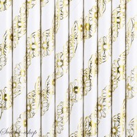 Slamky papierov, biele so zlatmi margartami 19,5 cm (10 ks)