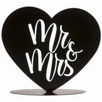 Dekorcia na tortu Srdce ierne metalick Mr&Mrs 14,5 cm