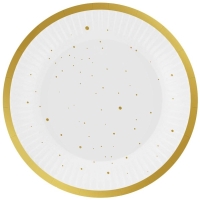 Tanieriky papierov Celebrate bielo-zlat 18 cm 6 ks