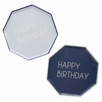 "Happy birthday" Tanieriky papierov, modr 25 cm, 8 ks