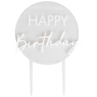 Zpich na tortu akrylov Happy Birthday biely 18 x 12 cm