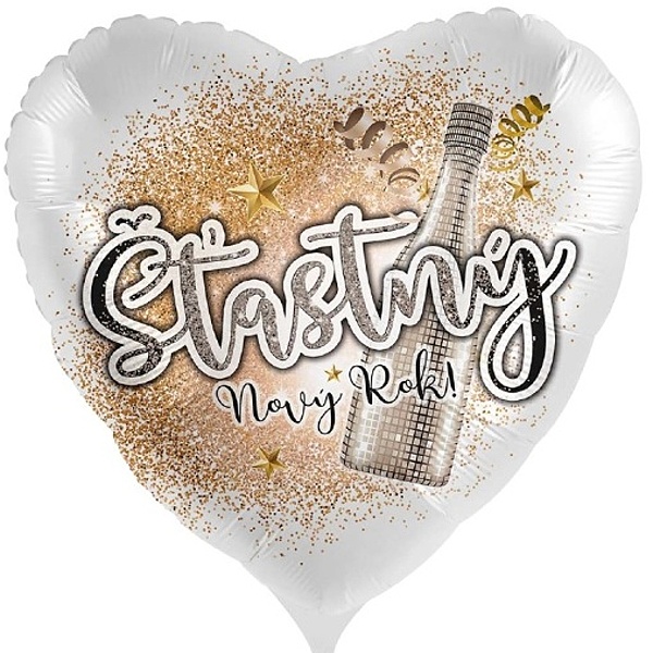 Balónek foliový český nápis srdce Šťastný nový rok 43 cm