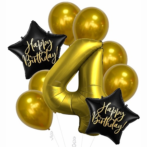Balónkový buket 4. narozeniny chrom zlatá