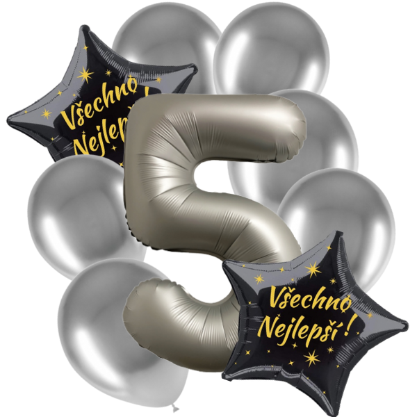 Balónkový buket 5. narozeniny chrom stříbrný