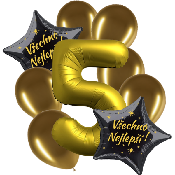 Balónkový buket 5. narozeniny chrom zlatý