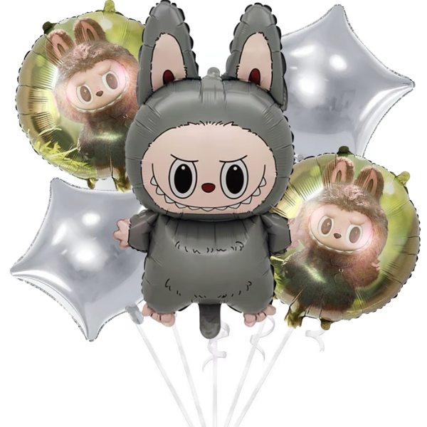 Balónkový buket šedý Labubu 5 ks