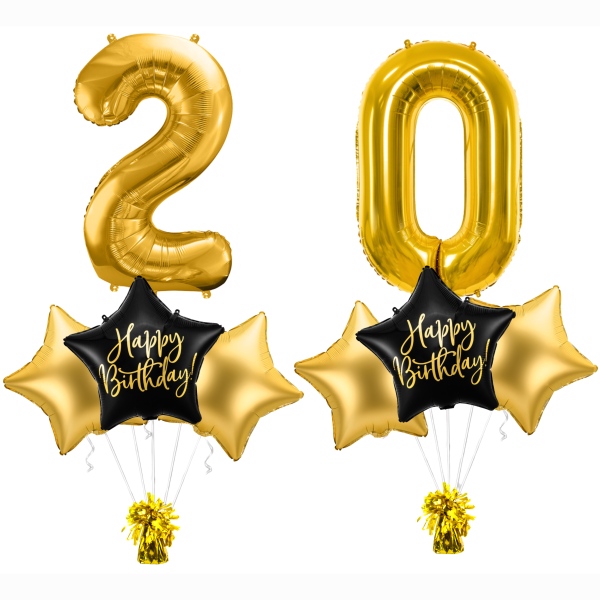 Balónový set 20. narodeniny - čierno-zlatý