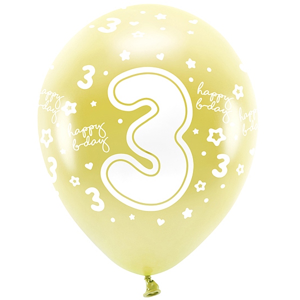 Balónky Eco 33 cm, Číslo '' 3 '', světle zlaté (1 bal. / 6 ks)