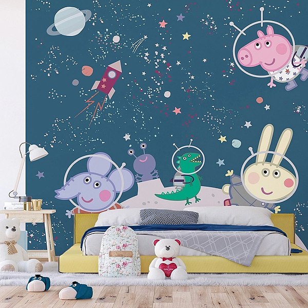 Dětská vliesová fototapeta na zed' Prasátko Peppa Vesmírné Dobrodružství | 300 x 270 cm | DTD4P 7801 - 603