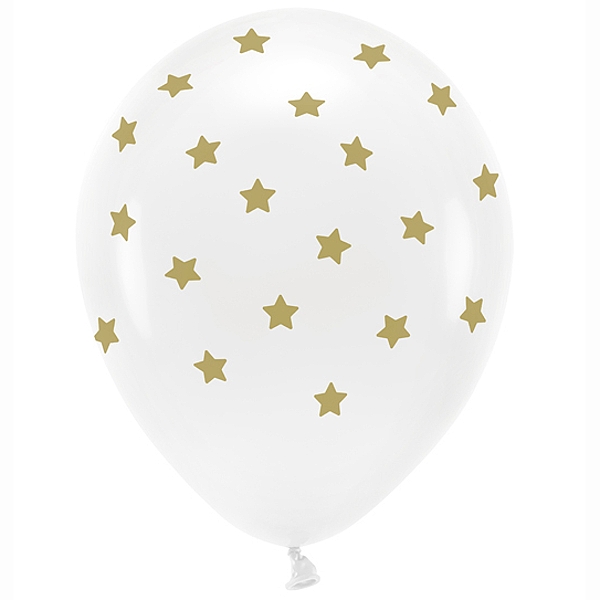 Ekologické balóny 33 cm pastelové, Hvězdičky, bílá (1 bal. / 6 ks.)