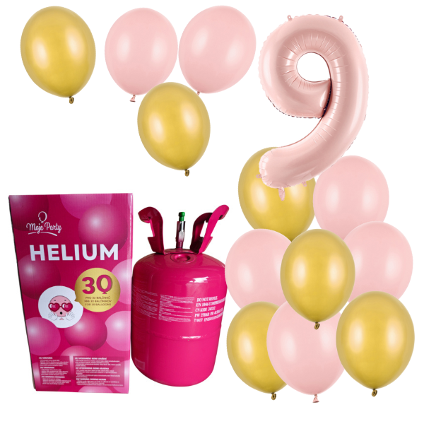 Helium - Balonkový buket 9 růžovo zlatý