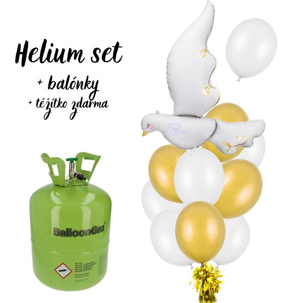 Hélium set - Krstiny - balónový buket - holubica s balónikmi