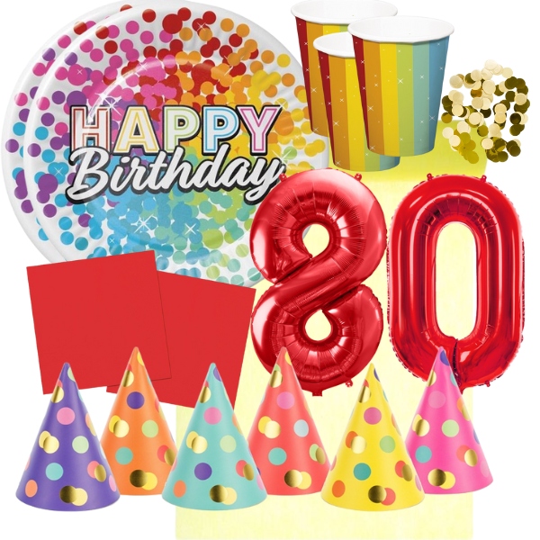 Party sada 80. narodeniny - farebné oslava pre 6 osôb
