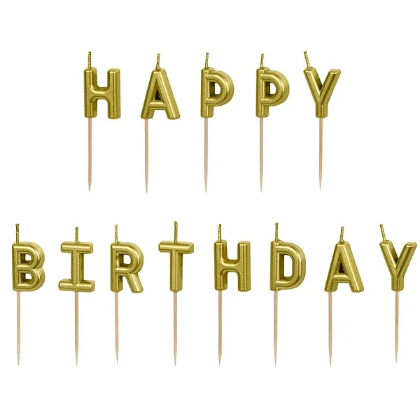 Svíčky narozeninové Happy Birthday, 2,5 cm zlaté