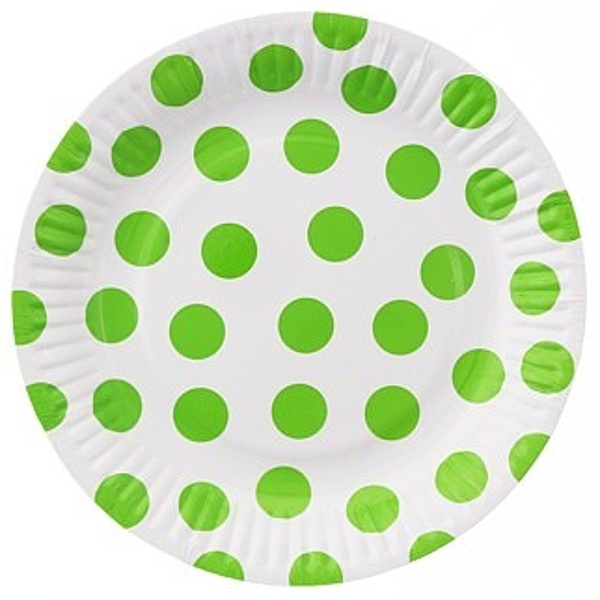 Talířky papírové se zelenými puntíky 6ks