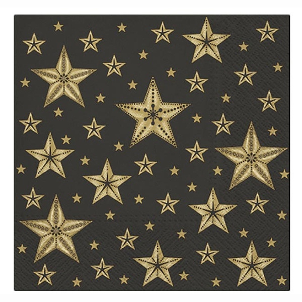 Ubrousky papírové Černé se zlatými hvězdami 20 ks