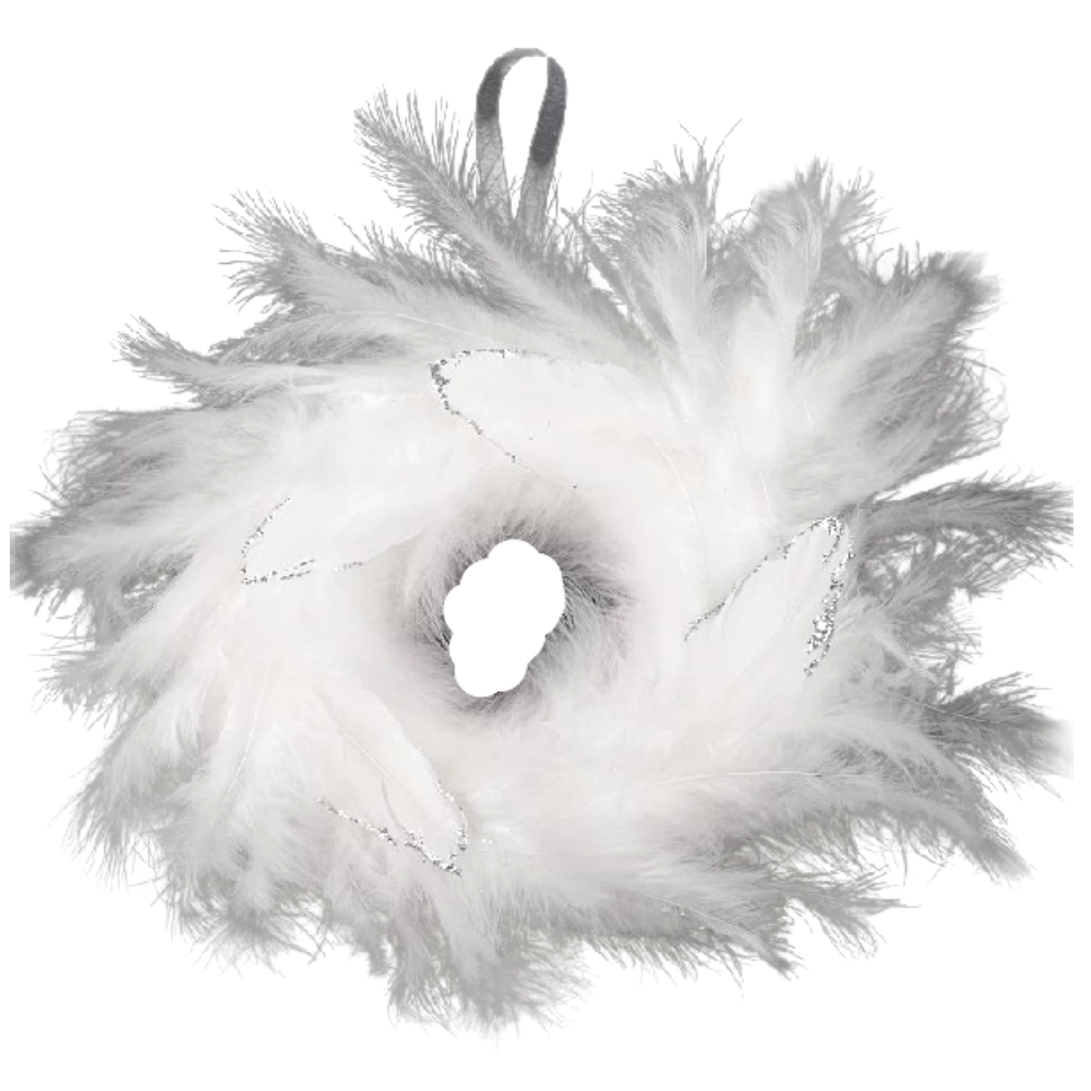 Vánoční věnec z peří 30 cm bílá stříbrná 1 ks