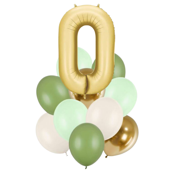 Balónkový buket zelenozlatý s číslicí 0