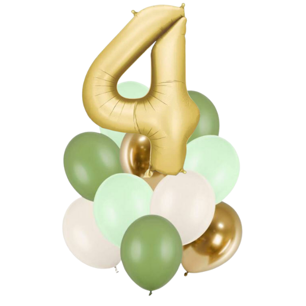 Balónkový buket zelenozlatý s číslicí 4