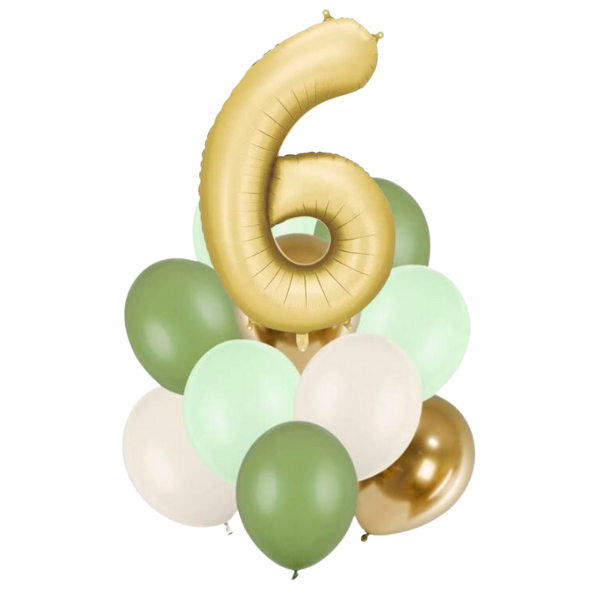 Balónkový buket zelenozlatý s číslicí 6
