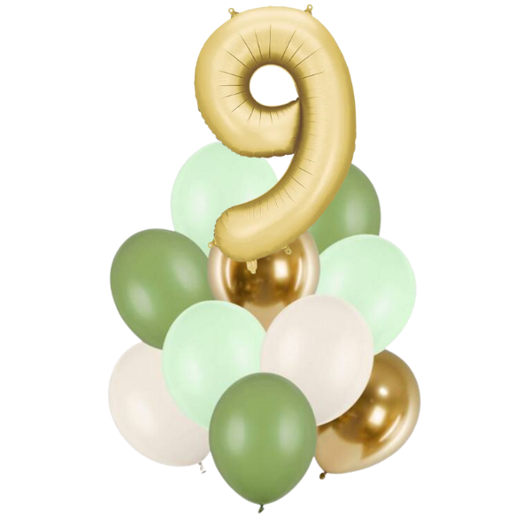 Balónkový buket zelenozlatý s číslicí 9