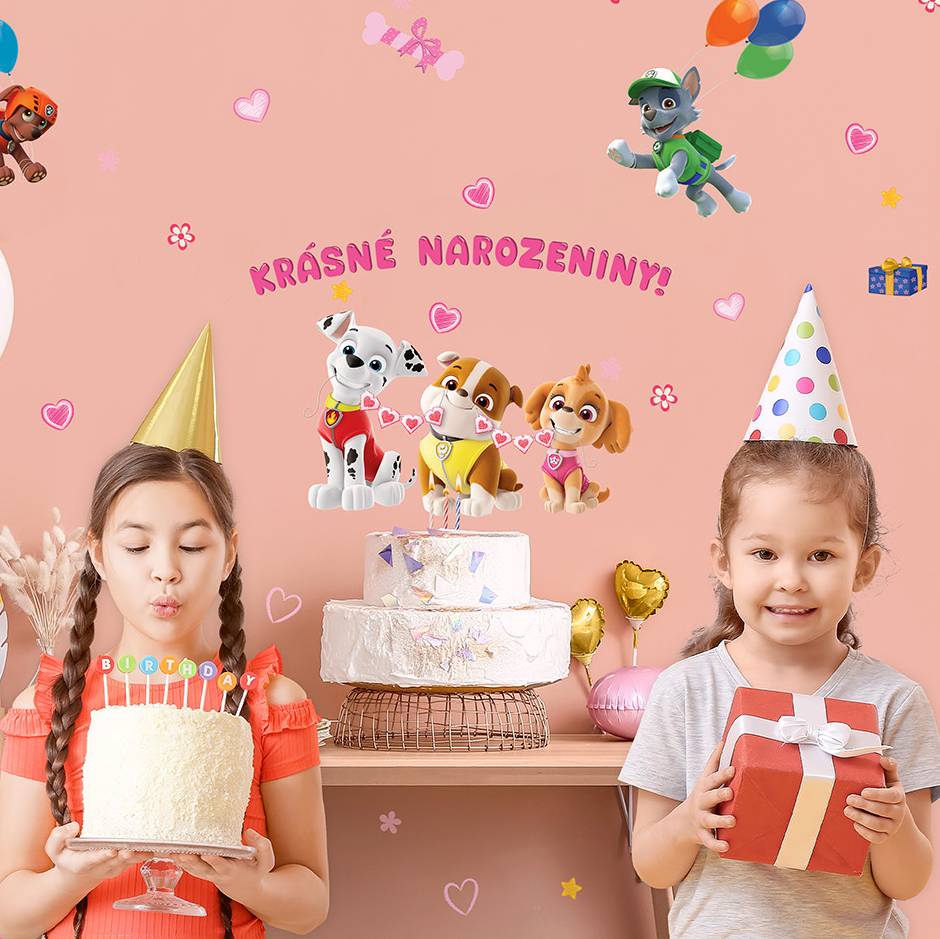 Nálepky na fotozeď Paw Patrol Skye Krásné narozeniny 45x65 cm
