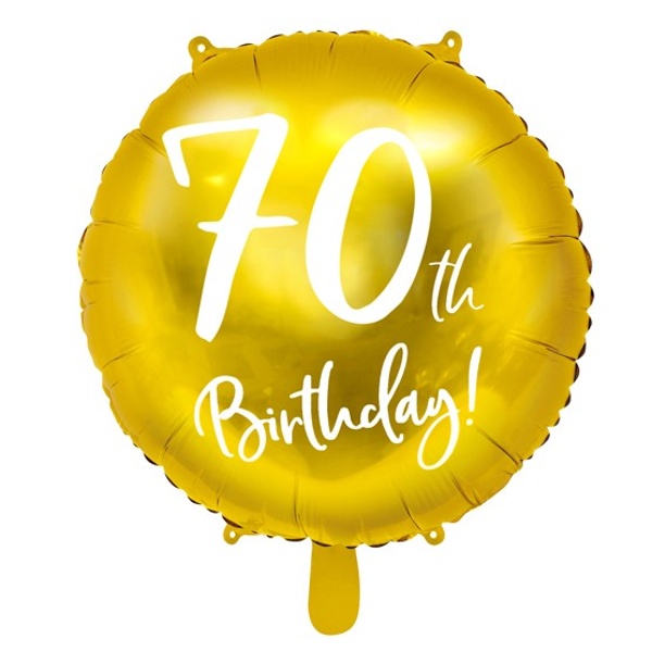 Balónik fóliový 70. narodeniny zlatý s bielym nápisom