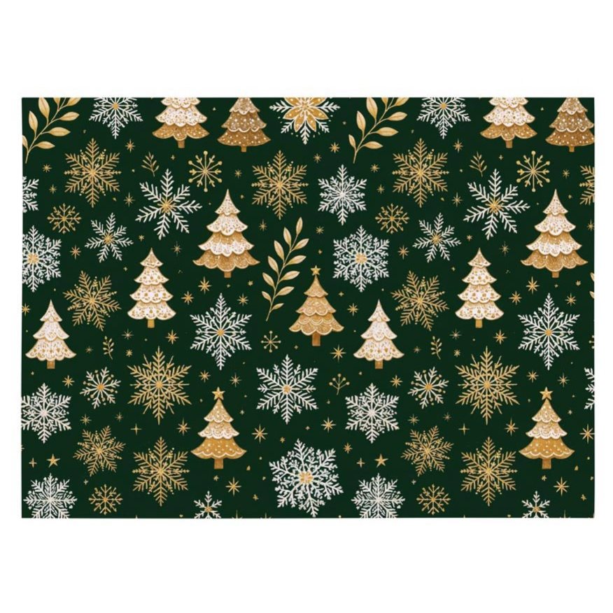 Balící papír zelený se zlatými stromky 100x70 cm