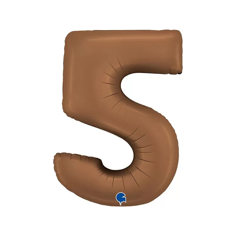 Balónek fóliový čislice 5 saténová hnědá 102 cm