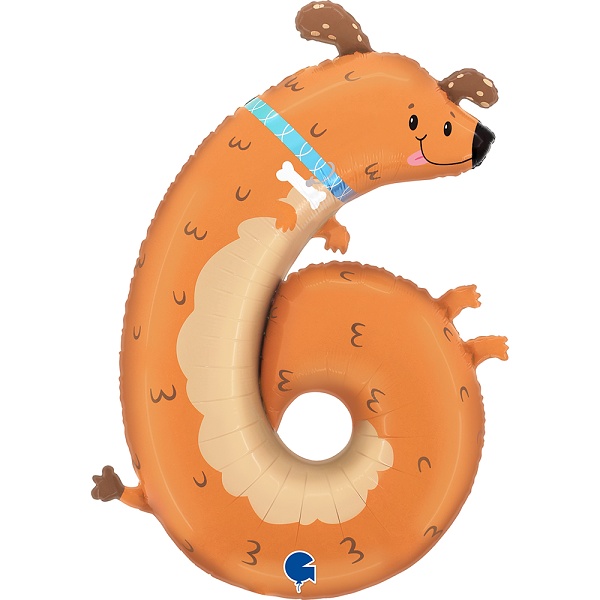 Balónek fóliový číslice 6 pejsek 89 cm