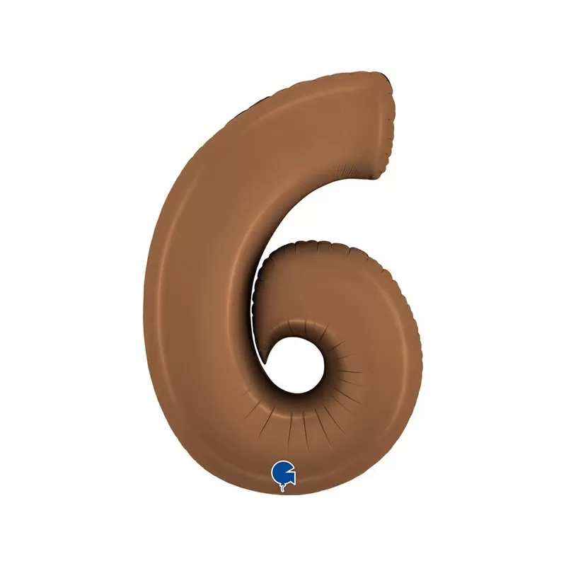 Balónek fóliový čislice 6 saténová hnědá 102 cm
