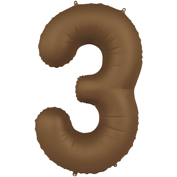 Balónik fóliový číslo 3 Čokoládovo hnedý, matný 86 cm