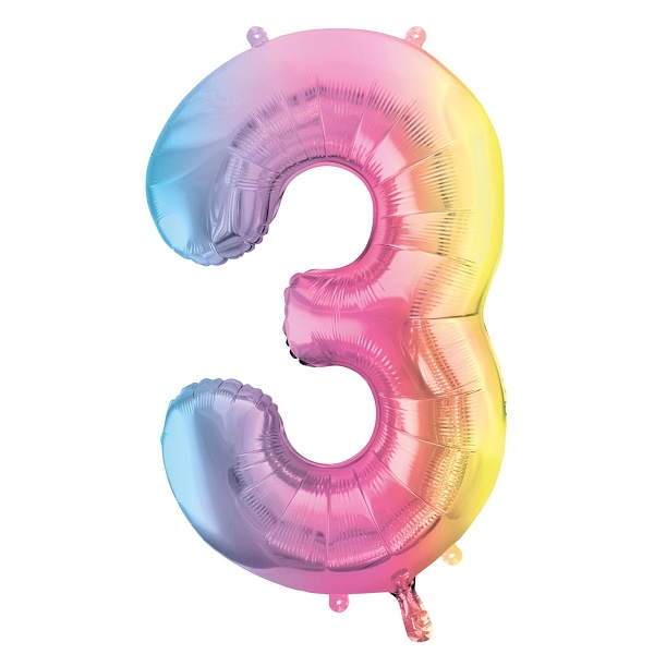 Balónek fóliový číslo 3 pastelově duhový 86 cm
