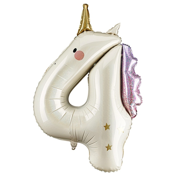 Balónek fóliový číslo 4 jednorožec 93 cm