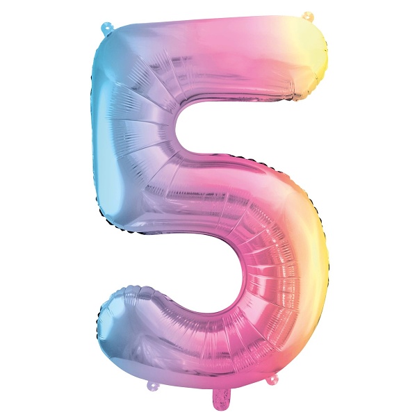 Balónek fóliový číslo 5 pastelově duhový 86 cm