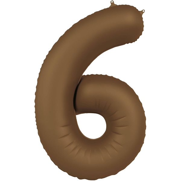 Balónik fóliový číslo 6 Čokoládovo hnedý, matný 86 cm