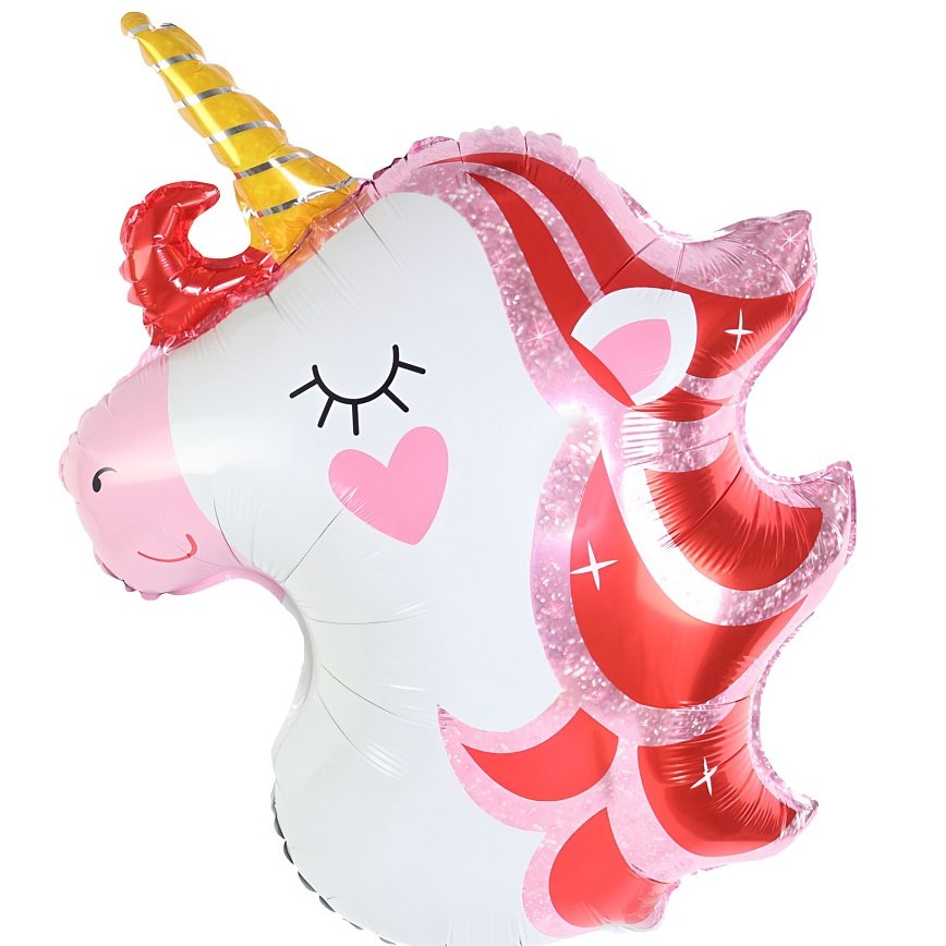 Balónek fóliový hlava jednorožce bílo-růžový 64x47 cm