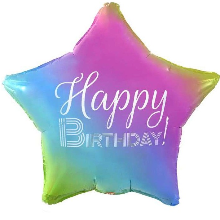 Balónek fóliový hvězda duhová Happy Birthday 48 cm
