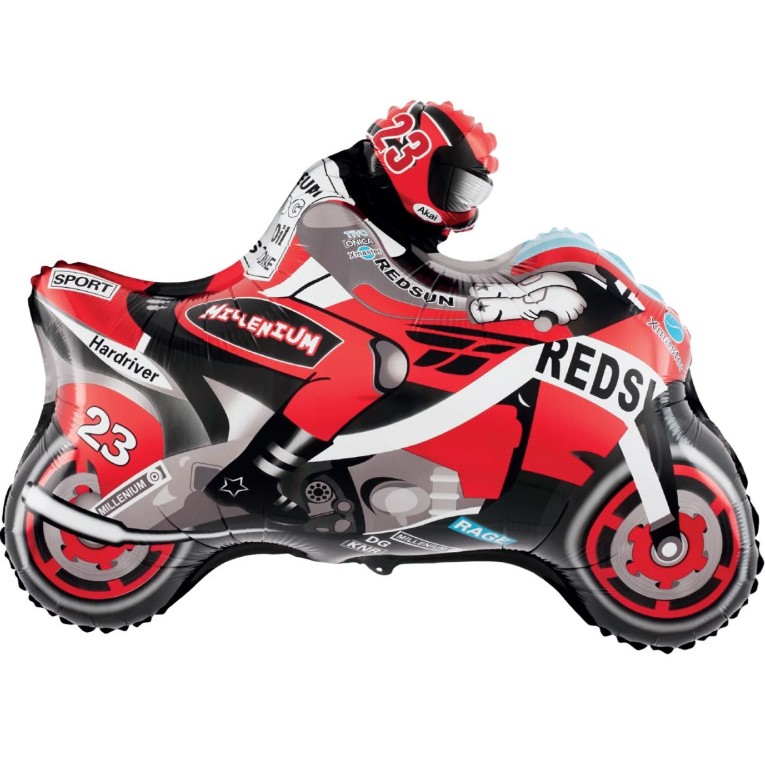 Balónek fóliový motorkář na motorce červený 66x53cm