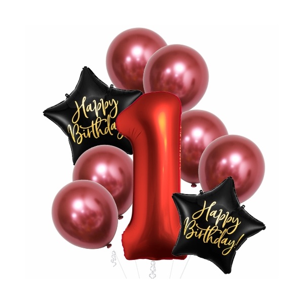 Balónkový buket 1. narozeniny chrom červený