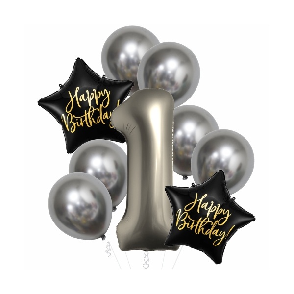 Balónkový buket 1. narozeniny chrom stříbrný