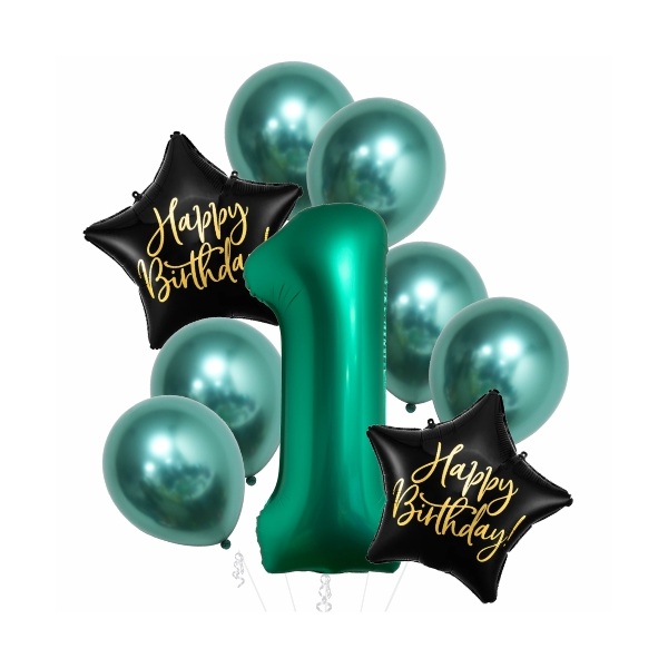 Balónkový buket 1. narozeniny chrom zelený